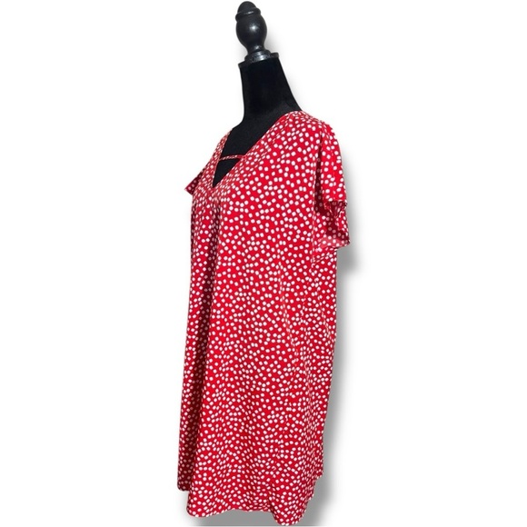 Shein Vibrant Red & White Floral Ditsy Print Front Cutout Lightweight Mini Dress - Picture 3 of 16